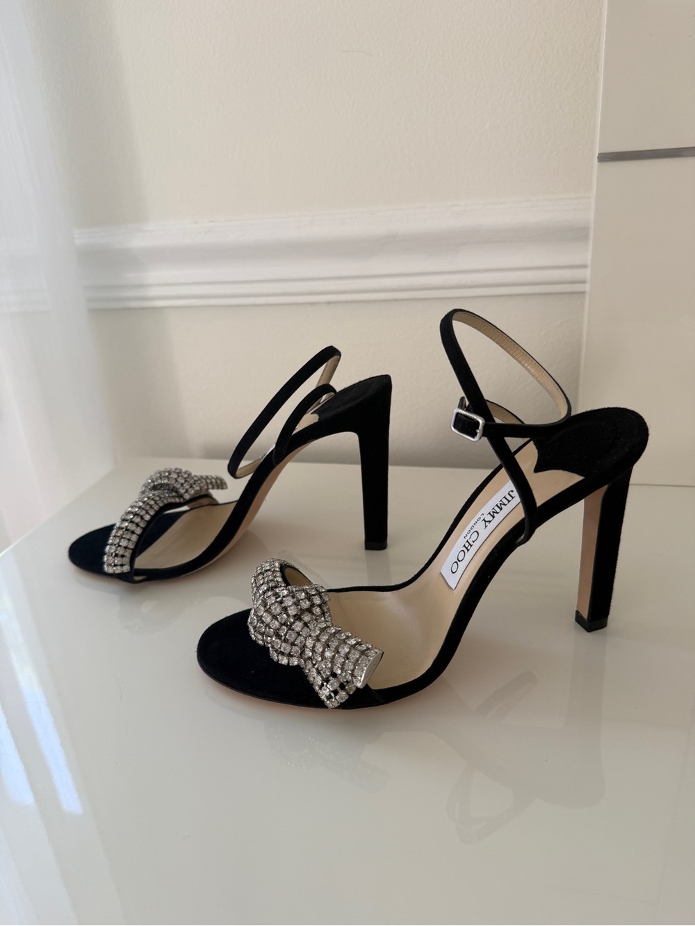 JIMMY CHOO Thyra 100 Embellished Suede Sandals